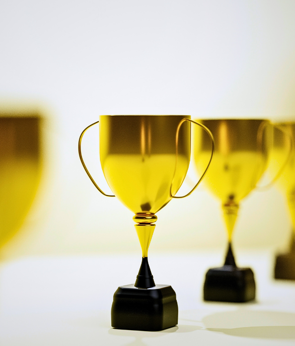 A row of golden trophies